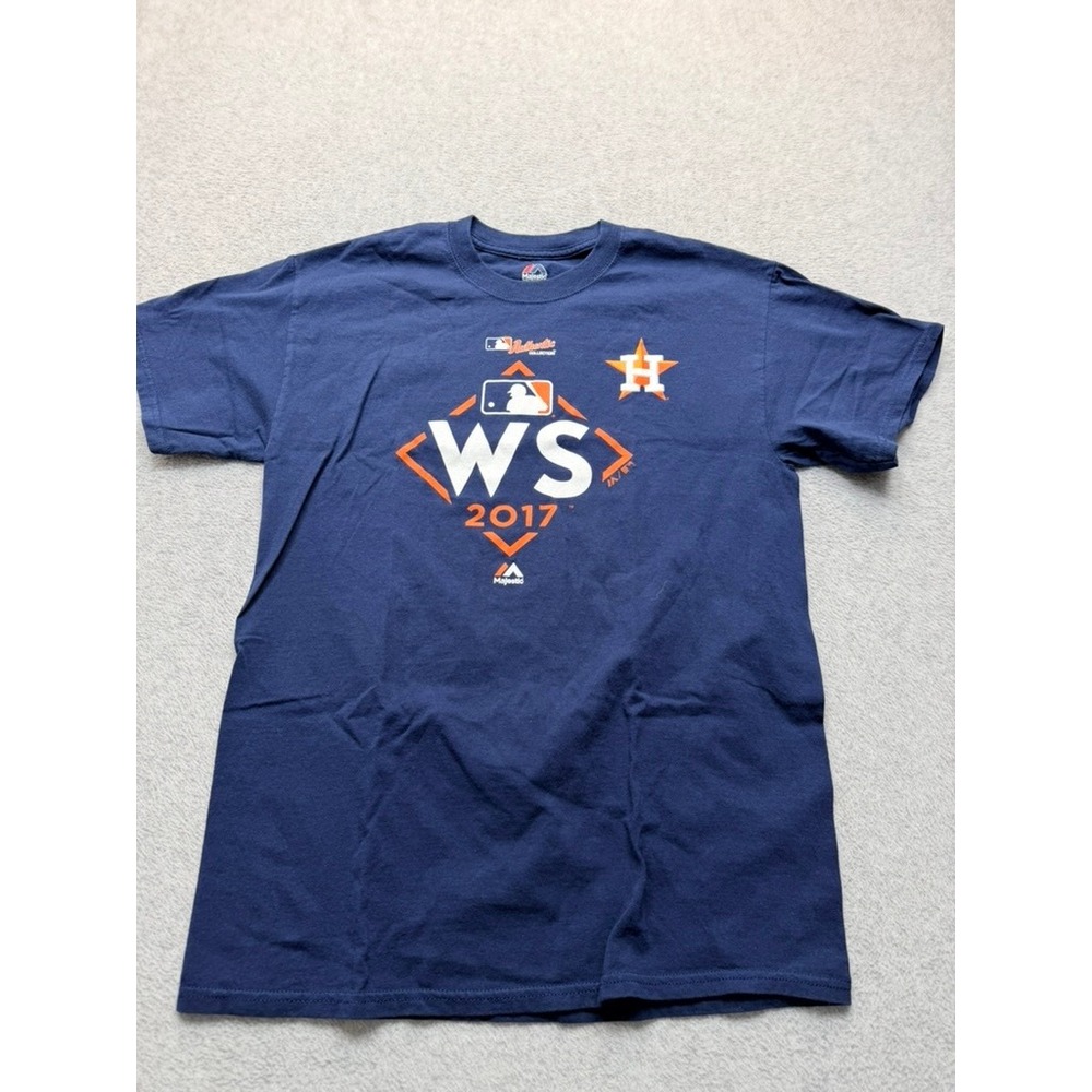 Majestic Houston Astros 2017 World Series T-Shirt Mens Medium Navy Blue MLB Tee